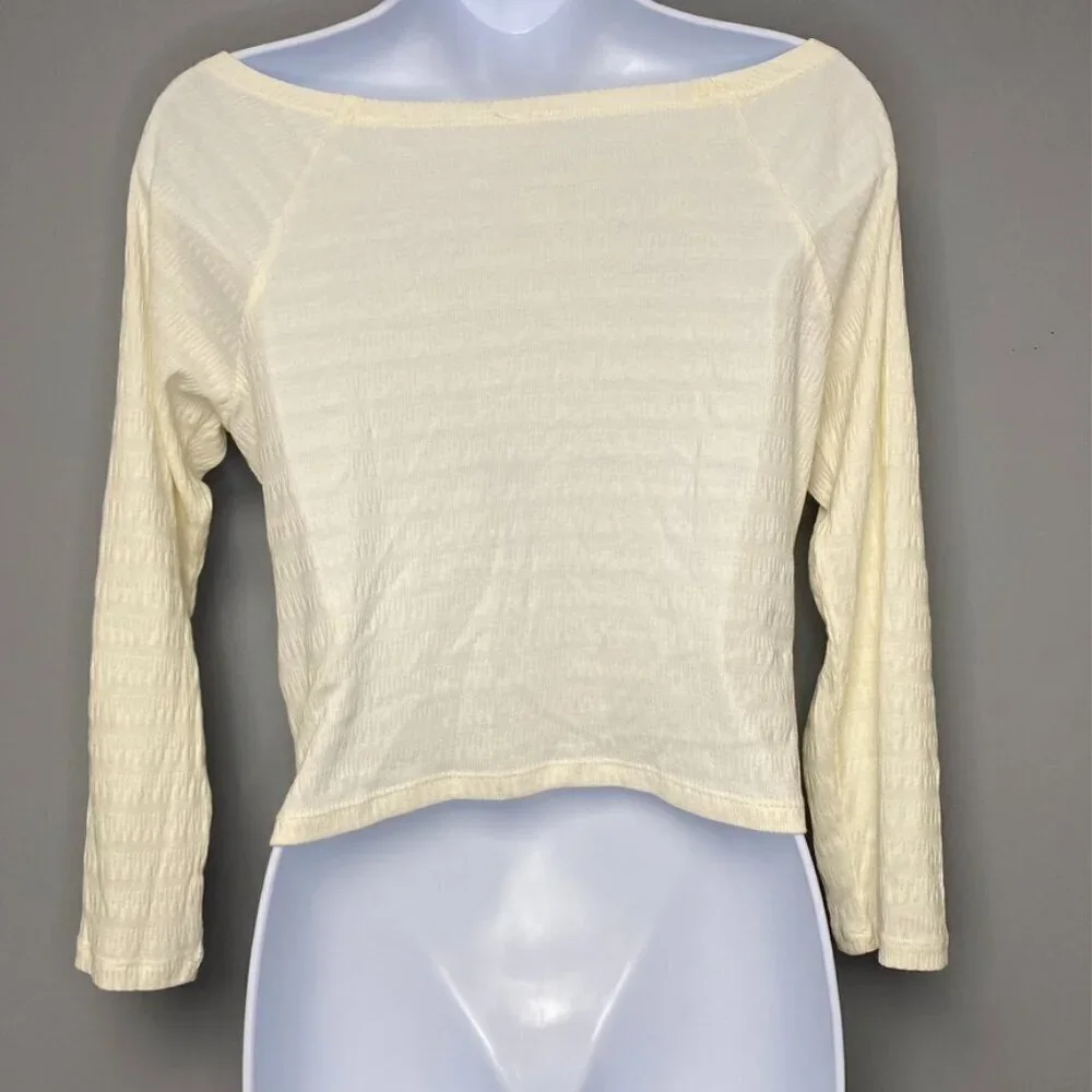 Anthropologie White Cinched Long Sleeve White Crop Top Women's‎ Size M